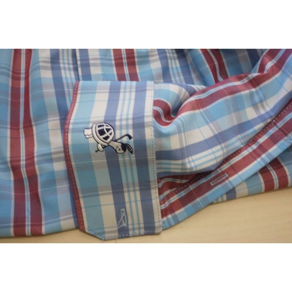 Mizzen + Main Blue Red Plaid Button Up Mens Shirt Standard Fit Sz L - Picture 3 of 6